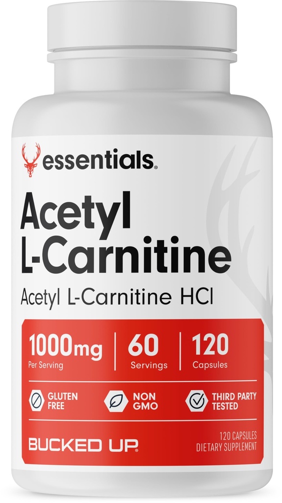 Bucked Up Acetyl L-Carnitine 1000mg Per משרת, תומך בתפקודי המוח (60 משרתים, 120 קפסולות)