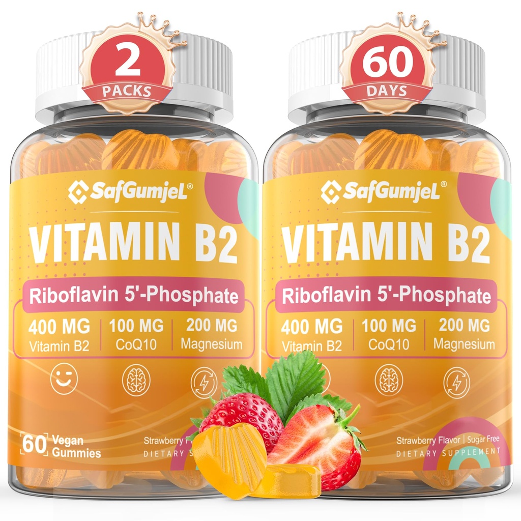 ויטמין B2 חניכיים | Riboflavin 400 מ"ג למבוגרים ולילדים | עם Magnesium & CoQ10 עבור אנרגיה & Migraine הקלה | סוכר חינם B2 ויטמין VIT B | Non GMO, טבעוני, 120 הרוזן