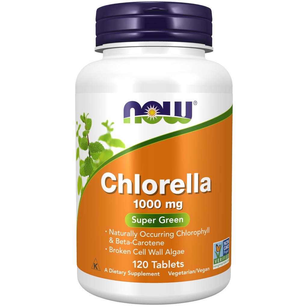 תוספי מזון עכשיו, Chlorella 1000 מ"ג עם טבעי קורה Chlorophyll, Beta-Carotene, carotenoids מעורב, ויטמין C, ברזל וחלבון, 120 טבליות