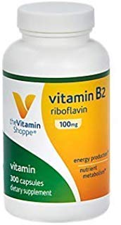 ויטמין Shoppe ויטמין B2 (Riboflavin) 100 מ"ג - ייצור אנרגיה וחומרים מזינים מטבוליזם תמיכה תוסף, ויטמין B חיוני - פעם יומית, Gluten Free (300 קפסולות)