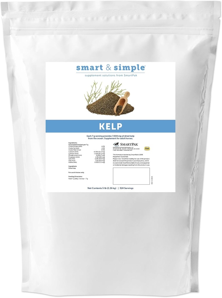 חכם ופשוט Kelp Meal for Horses | Seaweed ויטמין ומינרל תוספת עבור סוסים | מספק Calcium, Phosphorous, Potassium ועוד | 324 משרתים | 5lbs