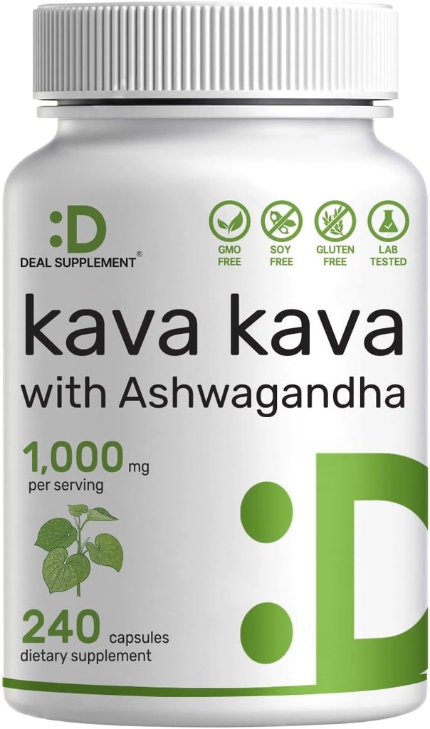 תוספת העסקה Kava Kava Kava תוסף 750 מ"ג פרי, 240 קפסולות, 4 חודשים אספקה - Kava Kava Kava Root Extract with Ashwagandha Rootאבק - non-GMO