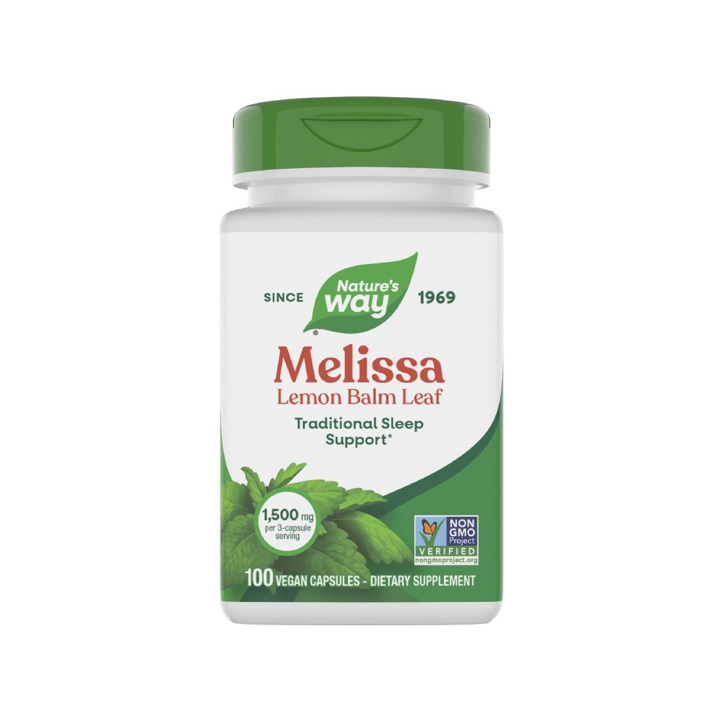 הדרך של הטבע מליסה לימון Balm Leaf, תמיכה בשינה מסורתית *, Melatonin חינם, 1500 מ"ג ל- 3Capsule משרת, פרויקט Non-GMO מאומת, 100 קפסולות טבעוניות (Packaging May Vary)