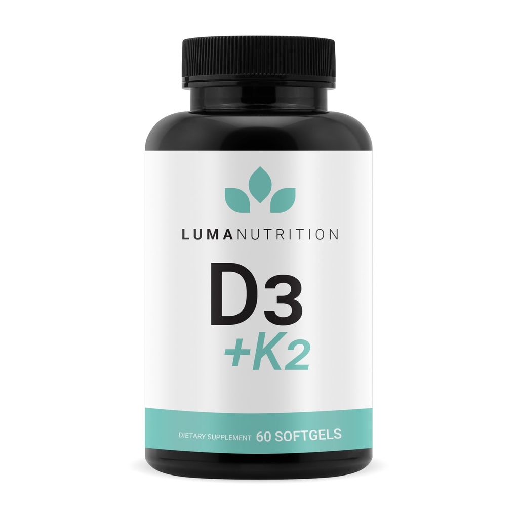 Luma Nutrition D3 + K2 ויטמין 10000 IU - Bone and Heart Health Supplement - Max Power Immune Support and Calcium Absorption - 60 Softgels