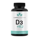 Luma Nutrition D3 + K2 ויטמין 10000 IU - Bone and Heart Health Supplement - Max Power Immune Support and Calcium Absorption - 60 Softgels