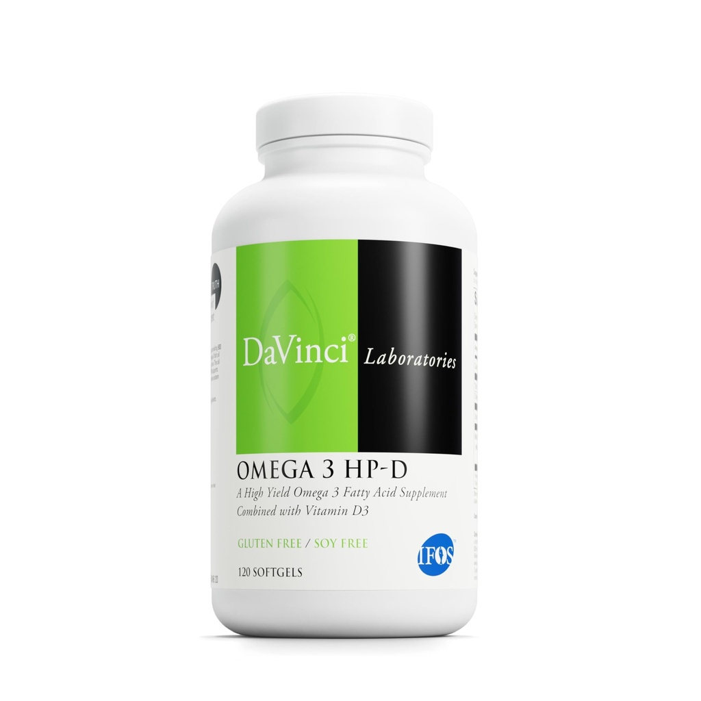 DAVINCI מעבדות אומגה 3 HP-D - תוספת תזונתית עבור מפרקים בריאים ו Immune, Cardiovascular and Skin Health Support - עם ויטמין D3 ו- Gluor לימון - 120 Softgels