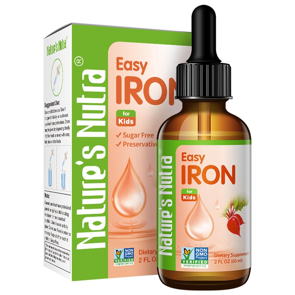 Iron Easy של Nature's Nutra Easy Iron, Premium Liquid Iron for Baby, Children, Ferrochel, Anemia, Hemoglobin, Non-GMO, כשר, 2 Fl. Oz (60 מ"ל)