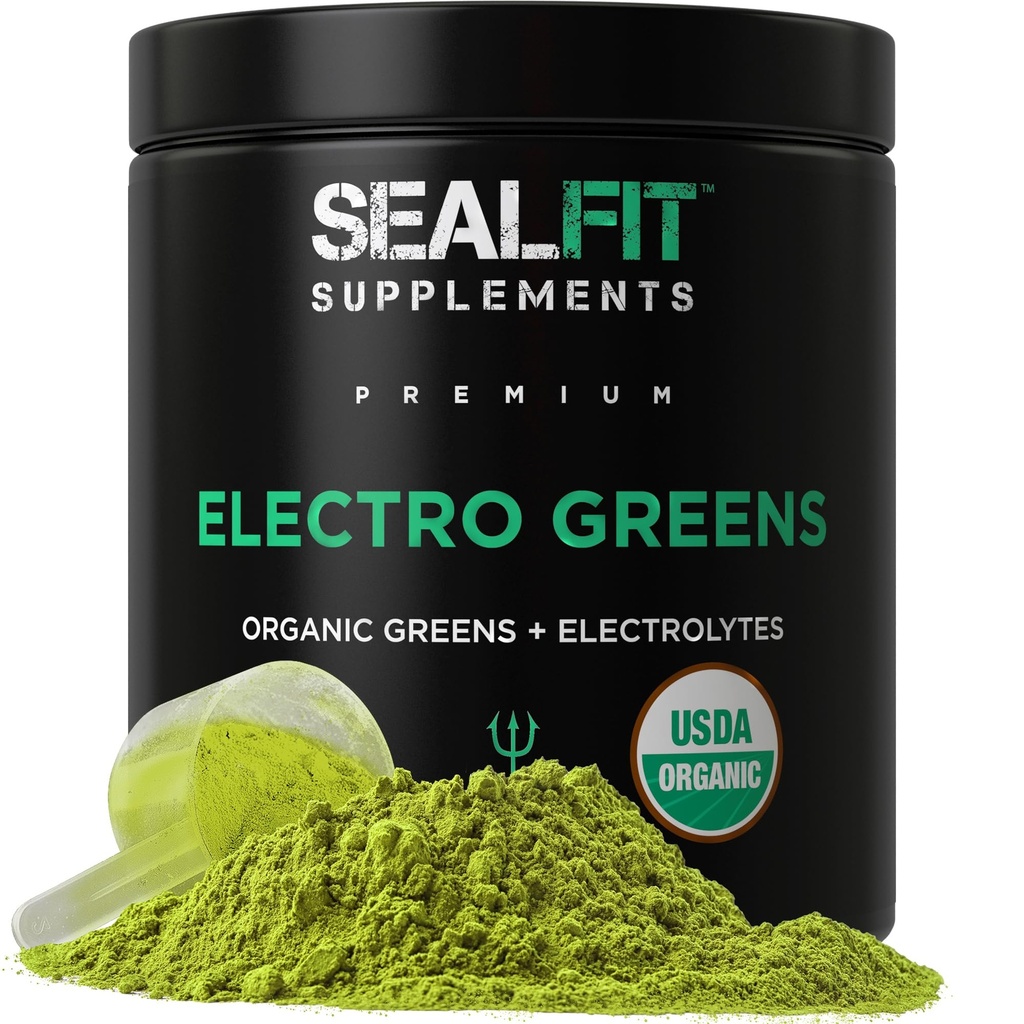SeaLFIT ElectroGreens - USDA Organic Greens Superfood + אבקת אלקטרוליטים 25+ Superfoods for Energy and Hydration. Super Green Juice and Electrolyte אבקה בהשראת הצי לשעבר מארק אלוהי