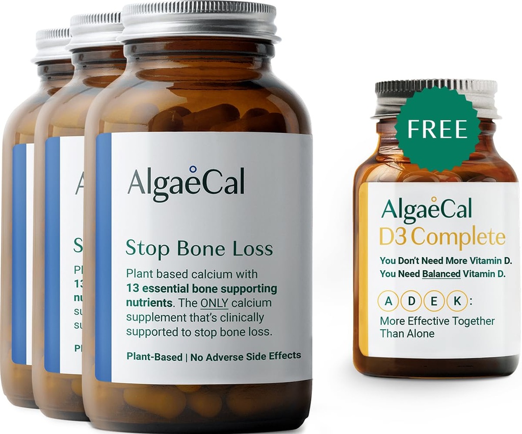 ALGAECAL Vitality Bundle - חינם 4in-1 ויטמין D3 שלם ו- Plant-based Calcium עם 13 מינרלים של Bone-Supporting, Clinically Shown to Stop Bone Loss, Immune & Whole Body