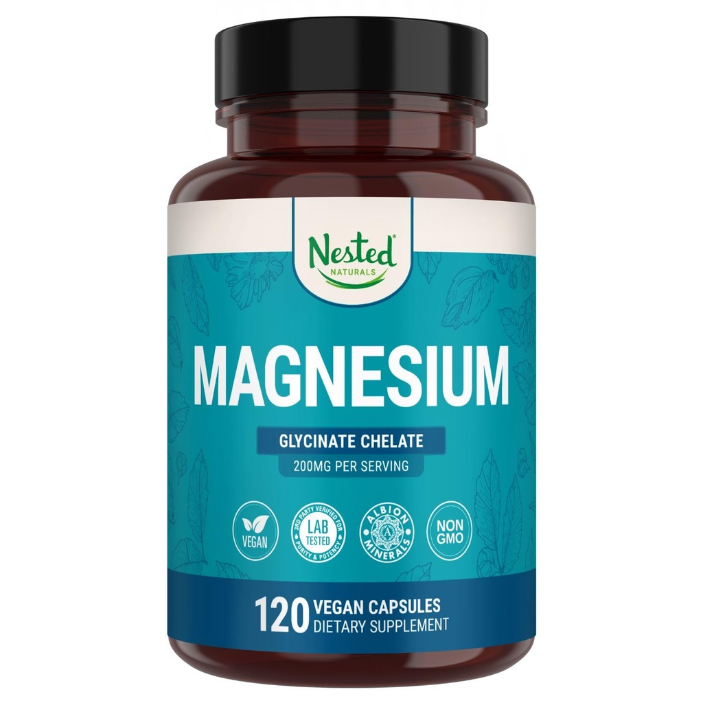 טבעיים נצפים Magnesium Glycinate Chelate - 200 מ"ג תוספת מגנזיום עבור שריר Cramps, הירגעות, תמיכה בשינה - 100% Albion TRACCS Buffered Magnesium Glycinate - 120 קפסולות טבעוניות