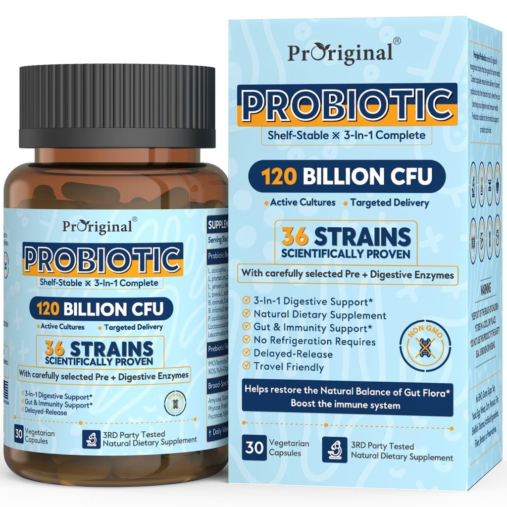 Probiotics for Women & Men 120 מיליארד CFU עם 36 Probiotic Strains לבריאות העיכול ו- Gut Health, נדחה קפסולות שחרור, Stomach Acid Resistant, לא צריך מקרר 30 קפסולות
