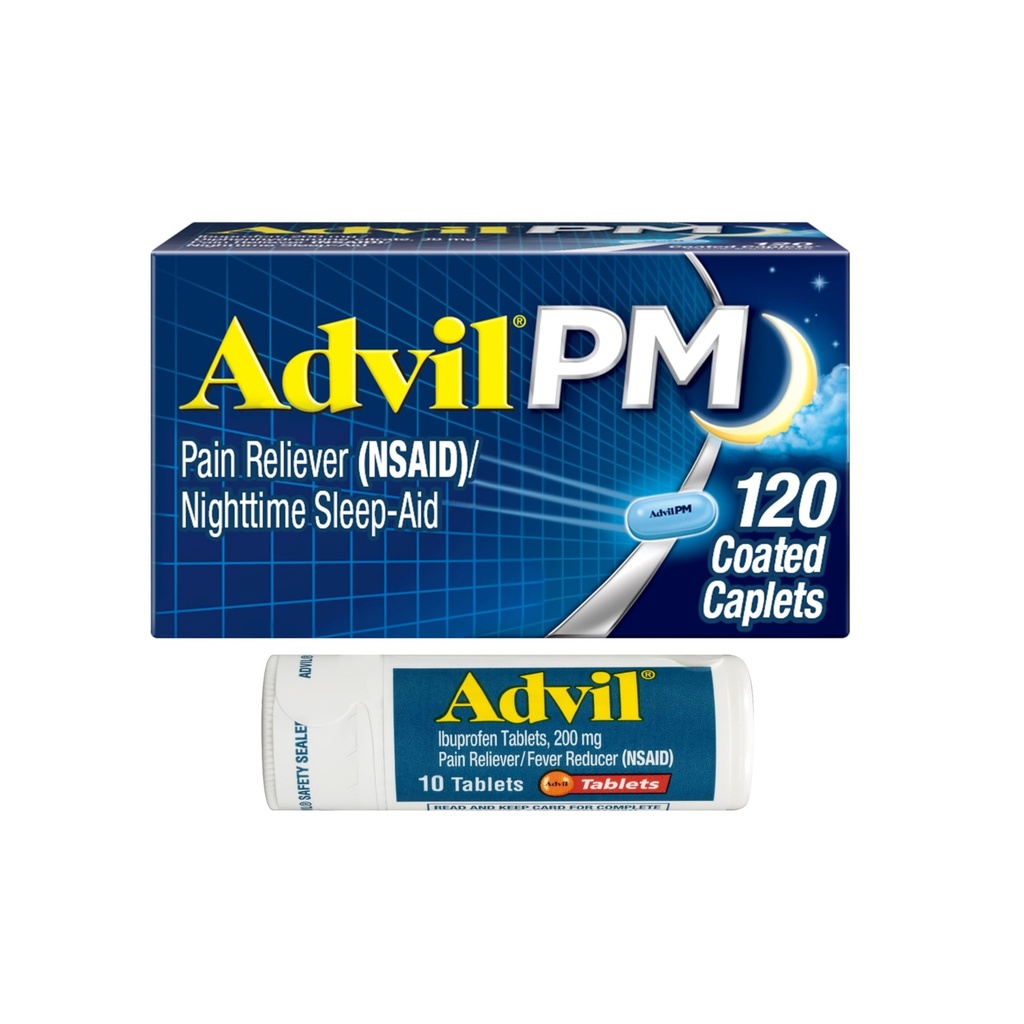 עו"ד כאב ראש Reliever ו- Nighttime Sleep Aid, Ibuprofen for Pain Relief and Diphenhydramine Citrate for a Sleep Aid - 120 Coated Caplets and Pain Reliever and Fever, 10 Count Tablets