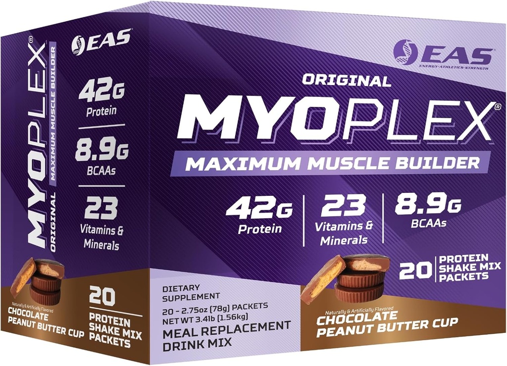 EAS המקורי Myoplex שריר בונה, meal החלפה חלבון תערובת | איכות חלבון תערובת | 42g חלבון, 20 Individual Packet (Chocolate Peanut Butter Cup)