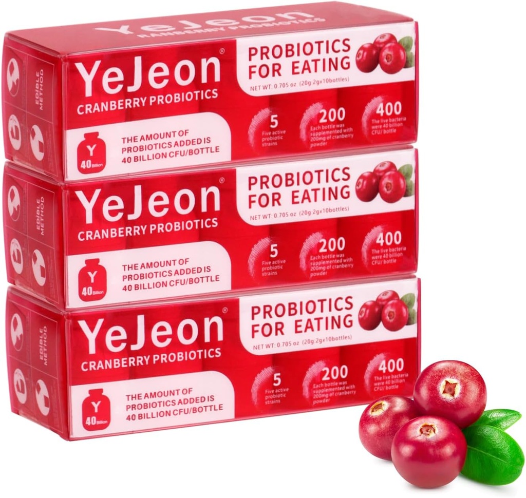 YeJeon Cranberry Probiotics for Women - PH Balance, Digestive, UT, & Feminine Health - 40 Billion CFU - 5 Unique Women's Strains - Organic Probiotic for Women's Vaginal Health-3 Packs