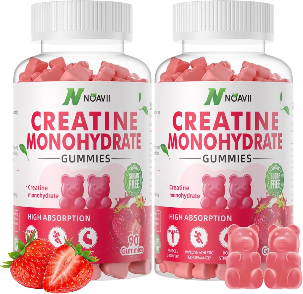 Creatine Monohydrate Gummies 5000 מ"ג עבור גברים ונשים, Chewables Creatine Monohydrate עבור כוח שרירים, שריר בונה, אנרגיה Boost, Pre-Workout תוסף - 180 Strawberry חניכיים