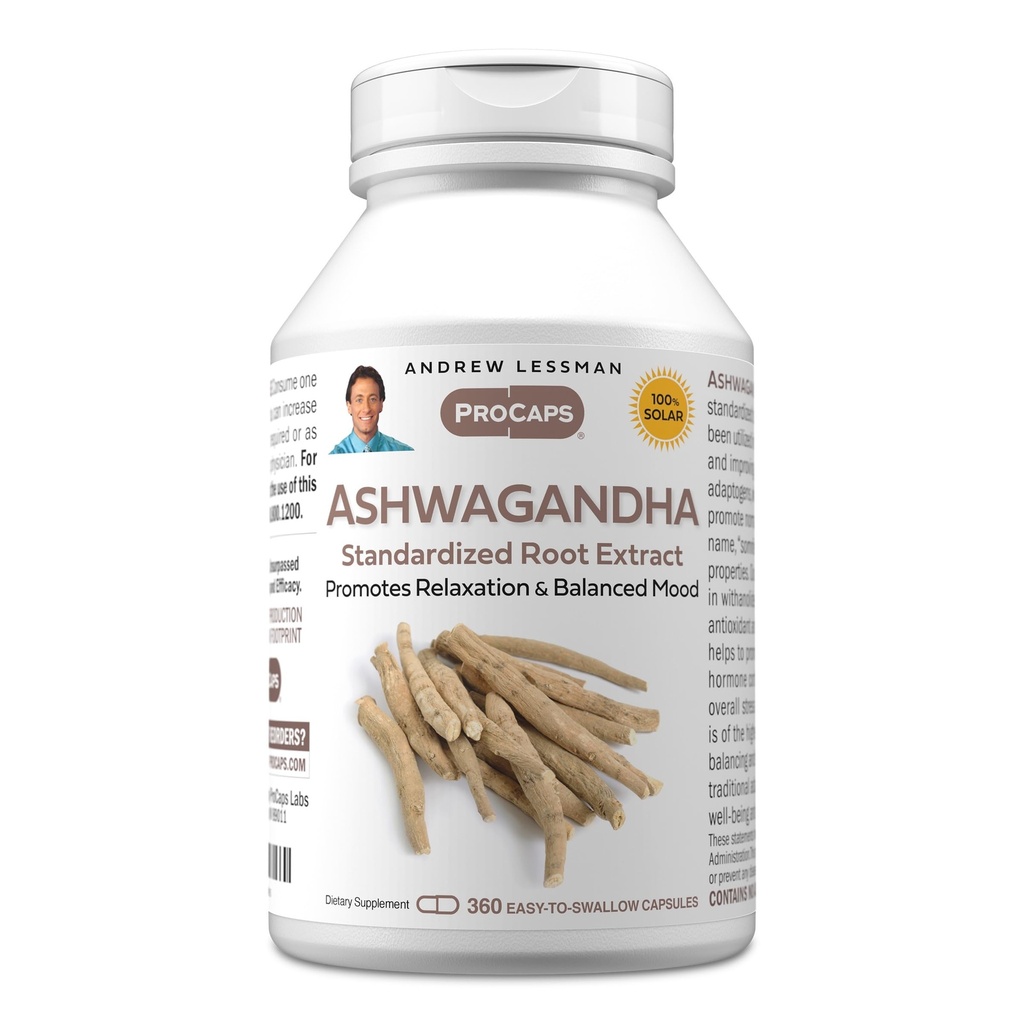 AndREW LESSMAN Ashwagandha 360 קפסולות - סטנדרטיזציה של אשוגנדה. קידום הרגיעה, מצבי רוח חיוביים, בסך הכל נדיבות ובטיחות. קל ל-Swallow כמוסות