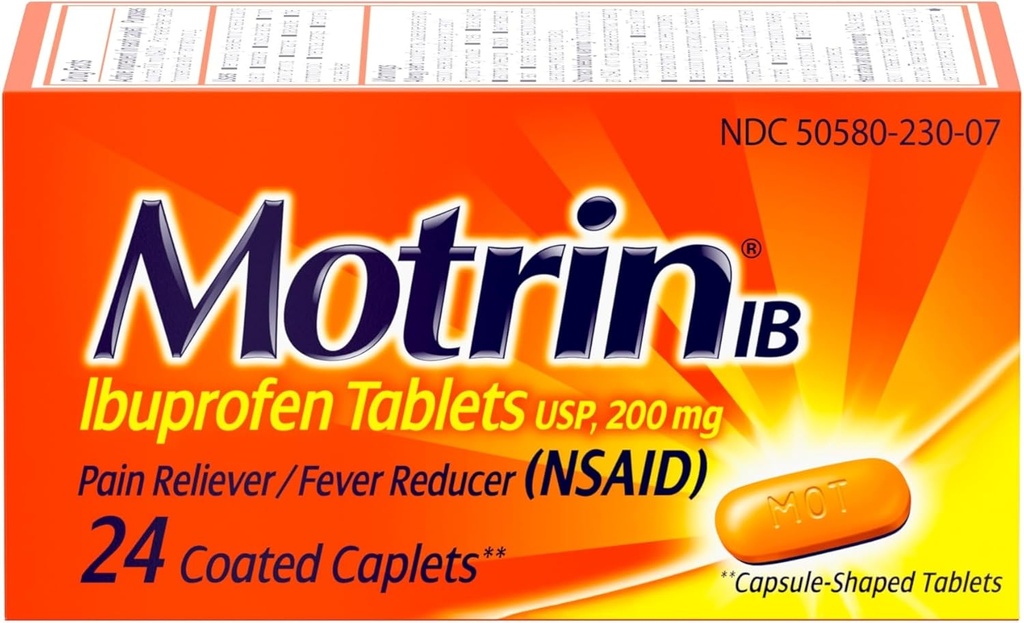 Motrin IB, Ibuprofen 200mg טבליות עבור Fever, כאבי שרירים, כאבי ראש וכאב גב הקלה, 24 Ctttprofen