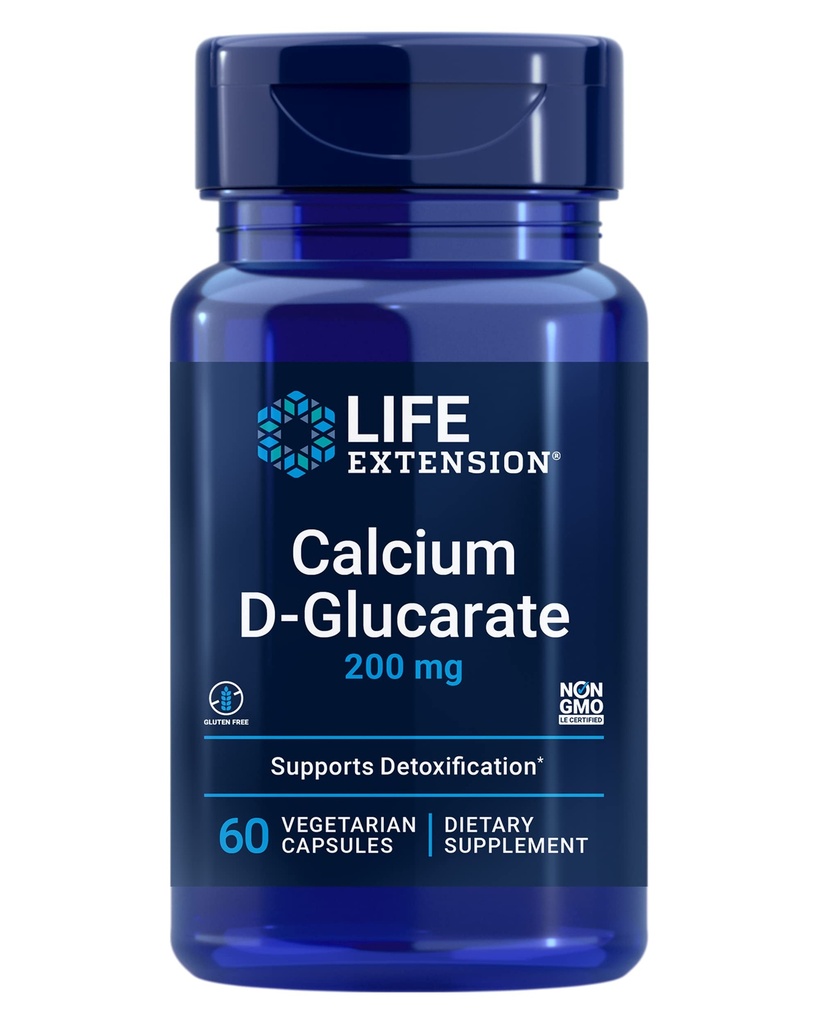 Life Extension Calcium D-Glucarate, 200 מ"ג - תמיכה Detoxification, Helps Flush Out Unwanted Compounds - Gluten-Free, non-GMO, Vegetarian - 60 קפסולות