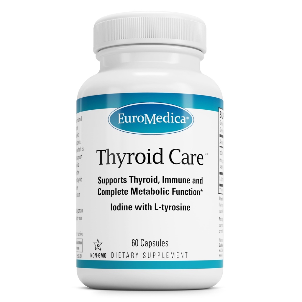EuroMedica Thyroid Care - Immune Health & אנרגיה תמיכה פורמולה - תוספת תזונה עם Iodine עבור תמיכה בריאות Thyroid - תוספת בריאות עם L-Tyrosine - 60 קפסולות