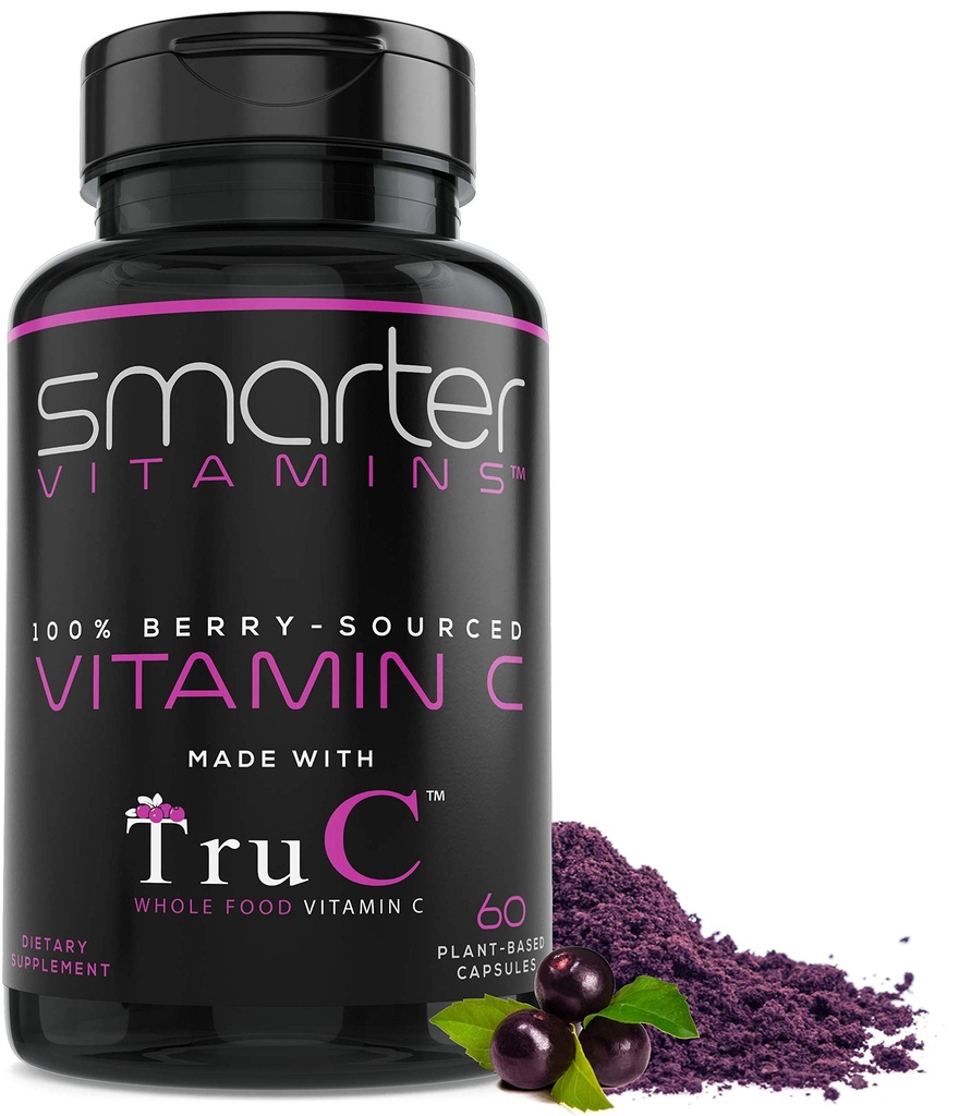 Smarter Raw Whole מזון ויטמין C מ Berries, Premium Antioxidants, Bioflavonoids & Polyphenols, 60 קפסולות טבעוניות