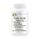Folic Acid Folate 5mg (B9) Prenatal, Reproductive Health, Homocysteine, Metabolism, Cardiovascular, Bone, Immune Support, Allergen Free, Non GMO - 100 קפסולות טבעוניות