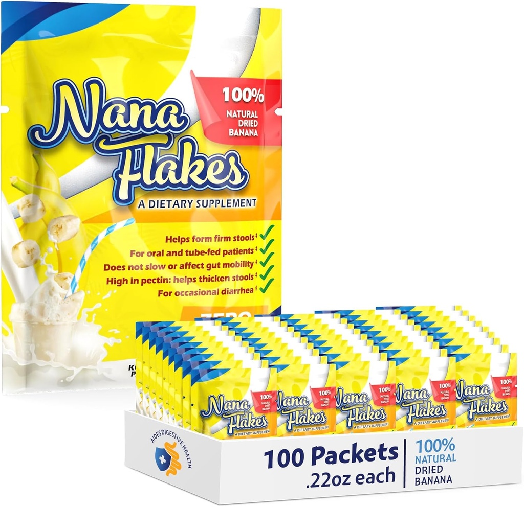 Nana Flakes 100% טהור בננה פלקס אבקת מזון רפואי - ירידה במשקל צריכת שומן טבעי עבור Diarrhea & Heart Burn - מקור גדול של חלבון & סיבים (100 מנות יחיד)