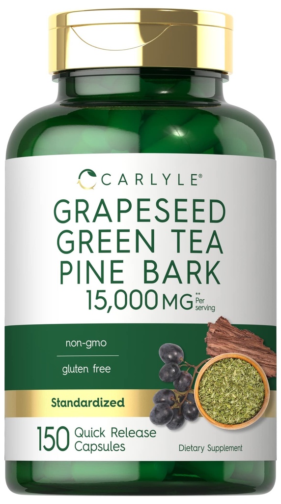 Carlyle Grapeseed, Green Tea, Pine Bark | 15,000 מ"ג | 150 קפסולות | Non-GMO ו- Gluten Free Supplement