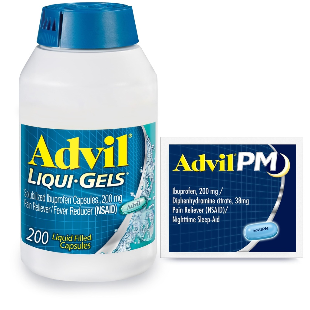 עו"ד Liqui-Gels Pain Reliever ו-Fever, Pain Medicine for Adults with Ibuprofen 200mg for Headache, Backache, Menstrual Pain ו- Joint Pain Relief - 200 קפסולות, עו"ד Ibuprofen - 2 Ct Ctttp