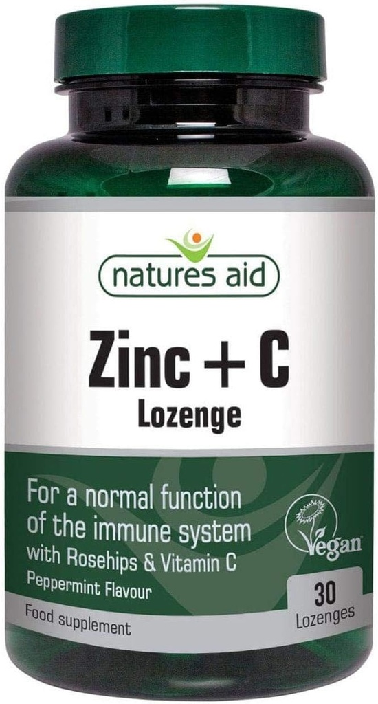 Natures Aid טבעוני Znc Lozenges Peppermint 30 טבליות