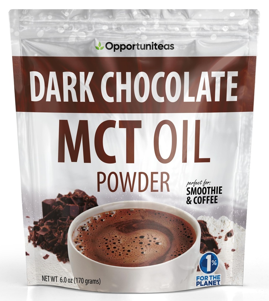 Opportuniteas MCT שמן אבקת, Keto Creamer עבור קפה, משקאות & Smoothies, Low Carb Keto Friendly, Boost Energy & Mental Focus, תוספת עבור דיאטת Ketogenic, Gluten חינם & non-GMO, שוקולד כהה 6 oz oz Keto Friendly, Boost Energy & Mental Focus, תוספת עבור דיאטת Ketogenic, Gluten Free & non-GMO, שוקולד שחור 6 oz