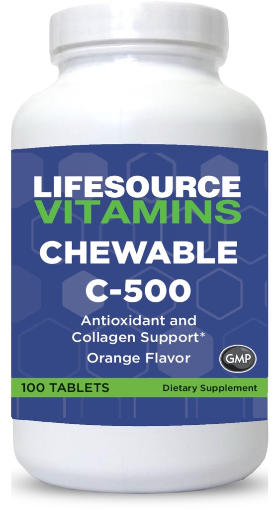 LifeSource ויטמינים C 500 מ"ג - 100 טבליות Chewable - מדהים Orange Flavor - Sweetened w / Stevia