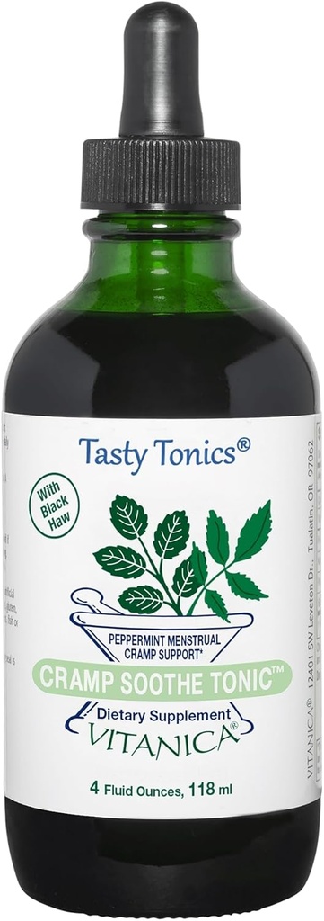 Vitanica Cramp Soothe Tonic, Dr Formulated Menstrual Cramp תמיכה, עם Black Haw Bark, ולריאן Root, ג'ינג'ר Root, Garrya Herb, אלכוהול חופשי, טבעוני, 4 Ounce- Pro הלוגו