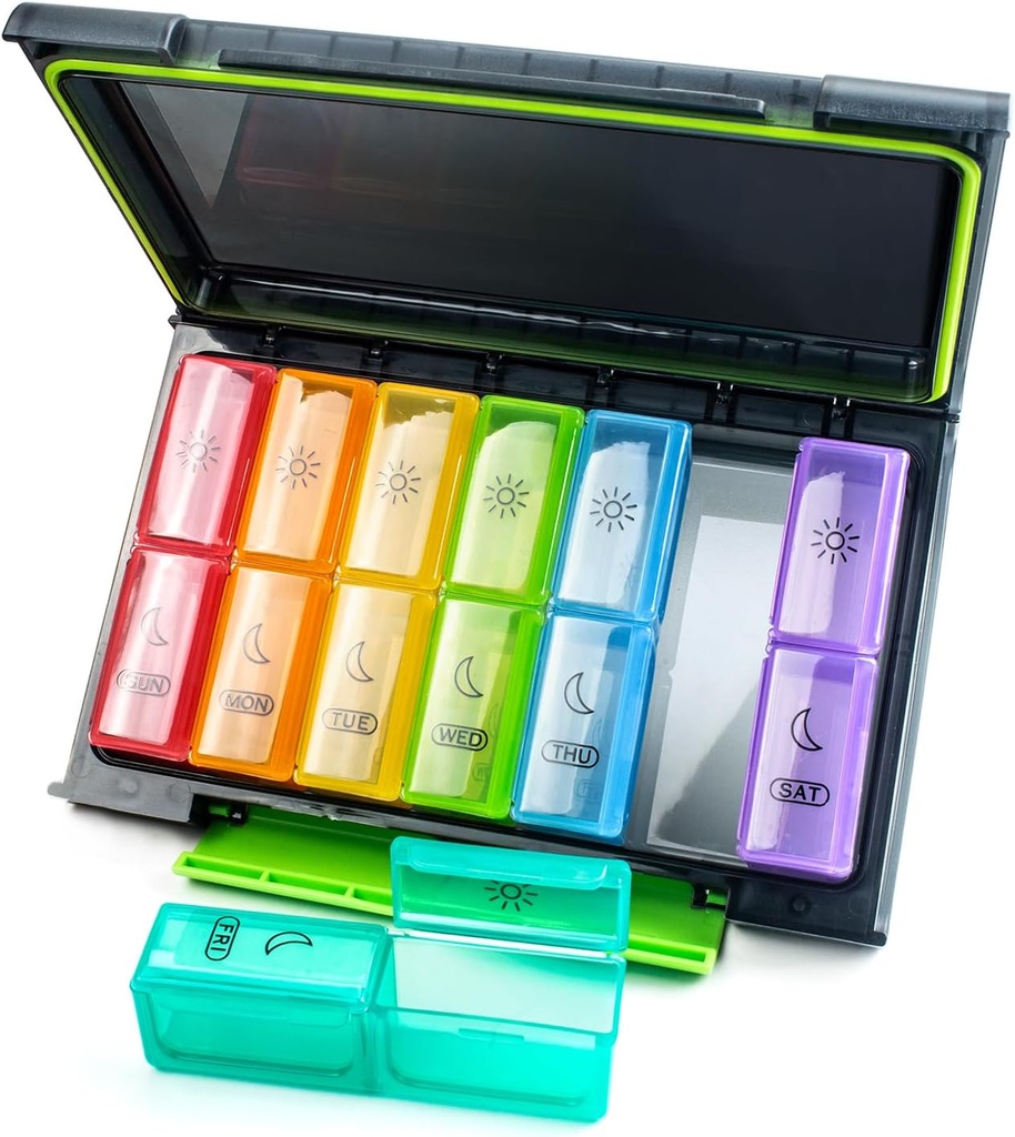מארגנת גלולות שבועיות 2 פעמים ביום, Moisture-Proof 7 Day Pill Case, גלולת גלולת גלולת גלולת גלולת גלולה גדולה עבור נסיעות עם משתמשים בודדים נשלל כדי להחזיק ויטמינים, תוספים ותרופות