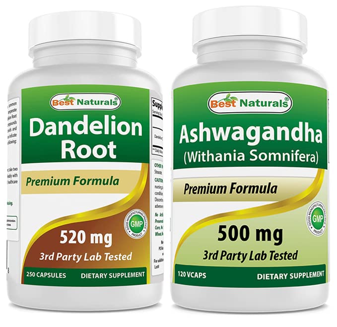 Best Naturals Dandelion Root 520 מ"ג ו- Ashwagandha לחלץ 500 מ"ג