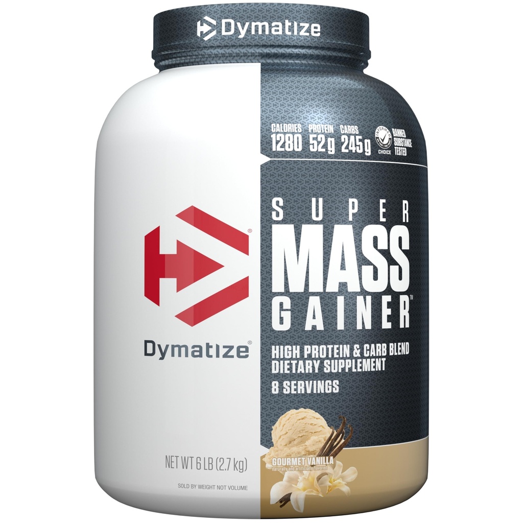 Dimatize Super Mass Gainer חלבון אבקת, Gourmet Vanilla, 52g חלבון, 1g Creatine, 1280 קלוריות, 10.7g BCAAs, 245g Carbs, מכיל אבקת חלבון Whey, Isolate, ו Casein (8 משרתים)