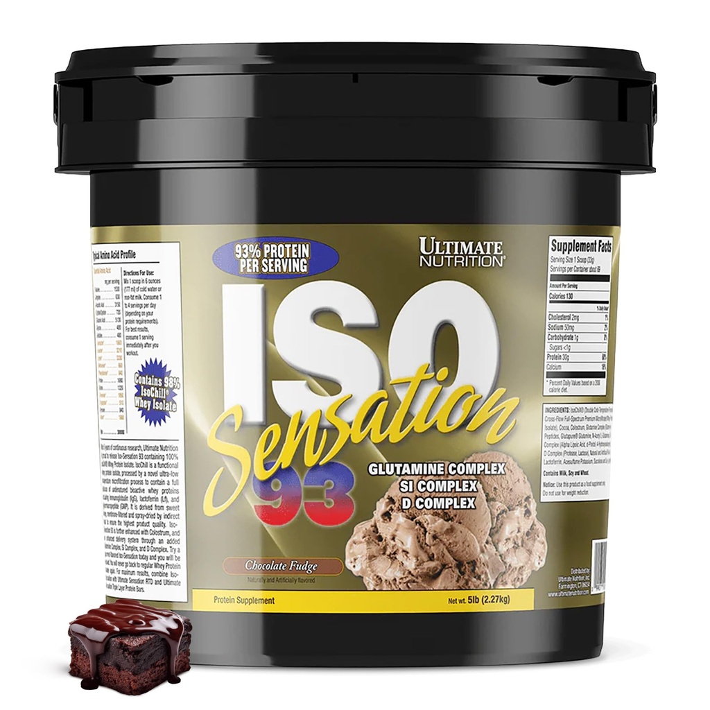 תזונה האולטימטיבית Iso Sensation 93 עם Glutamine, אבקת חלבון Whey חלבון Isolate, 30 גרמים של חלבון, שקיות חלבון פחמימות נמוכות, Keto Friendly, 5 פאונד, שוקולד Fudgetoured