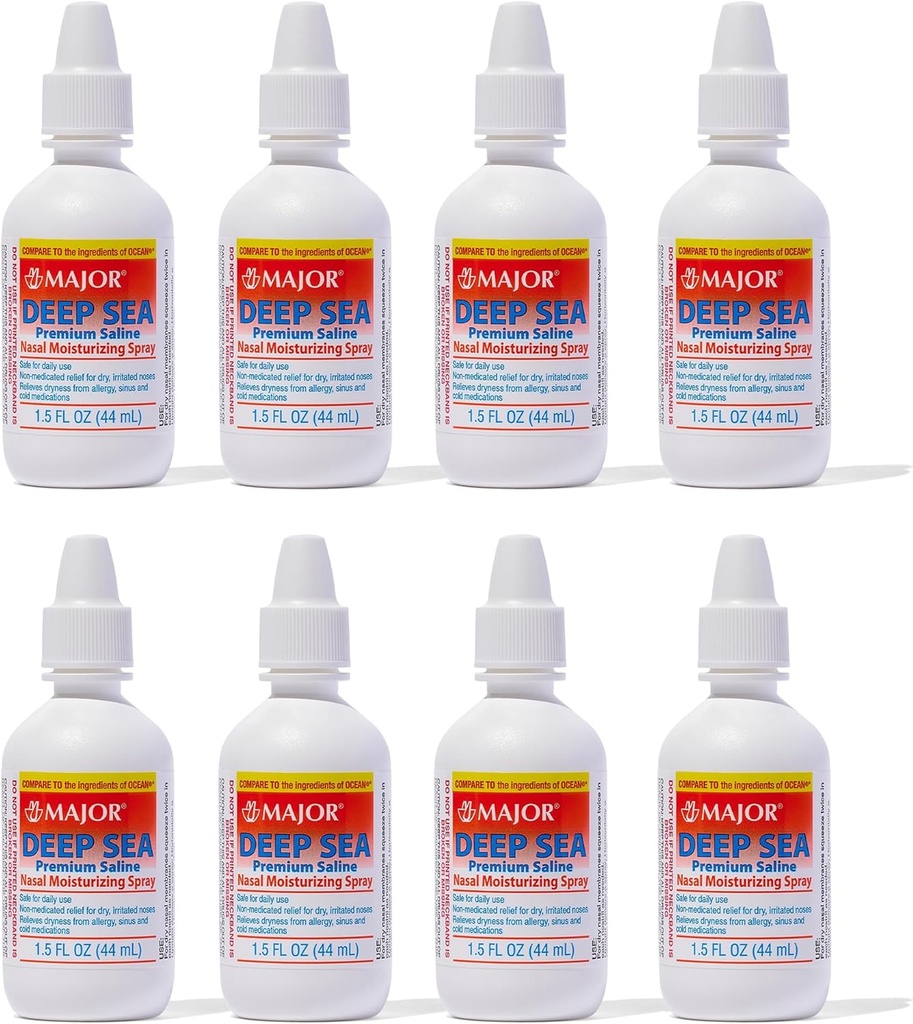 MAJOR Deep Sea Premium Saline - Nasal Moisturizing Spray עבור יבשה ו Irritation הקלה - Sodium Chloride 0.65% - 1.5 Fl. Oz (8 Pack)