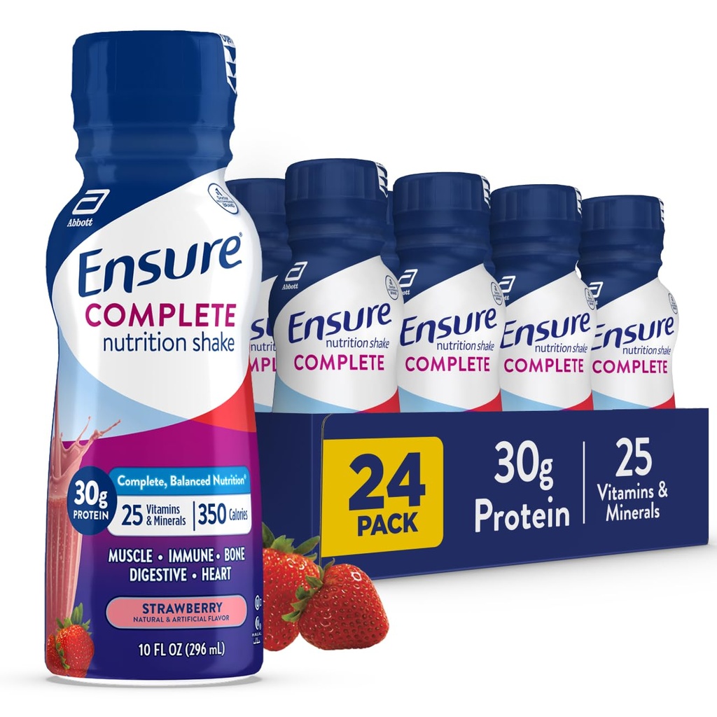 ודאו ל-ComPLETE Strawberry Nutrition Shake, Complete, Balanced Meal Switch, Ready to drink, 30g חלבונים, 25 ויטמינים ומינרלים, 10 oz - 24 Pack