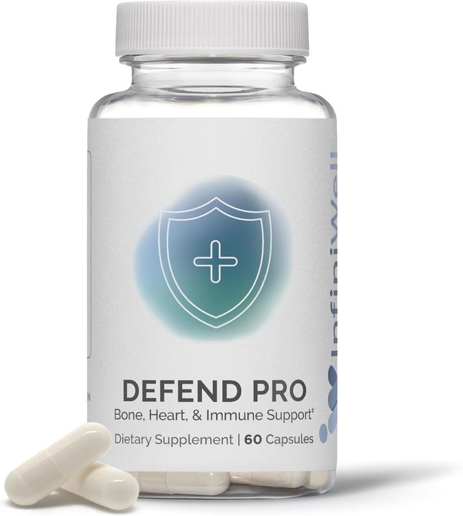 InfiniWell Defend Proעצמות & Immune תמיכה תוסף - ויטמין A, D3 & K2 תוסף - bioavailable, Active Foodsents - 250mcg VIT D - עזרה העצם כוח, לב בריאות ועוד (60 קפסולות)