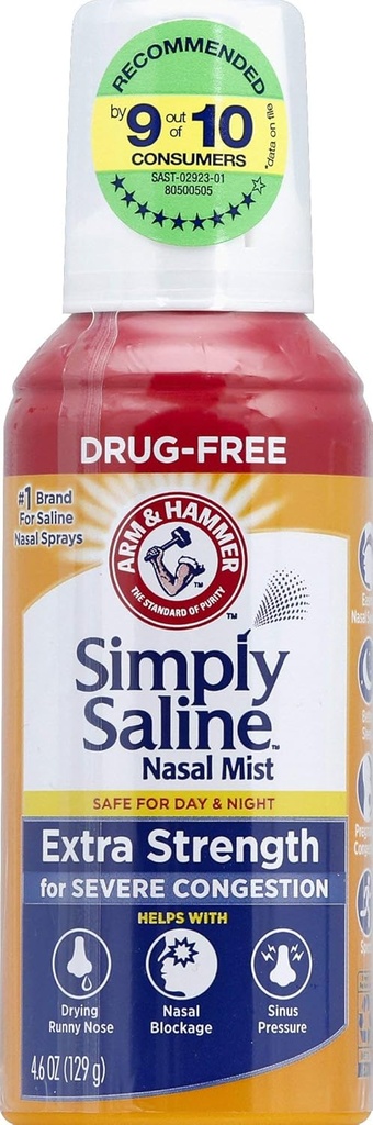 פשוט Saline Adult Nasal Mist, Allergy & Sinus הקלה, תוספת כוח, 4.6 Fl Oz, Multi Color