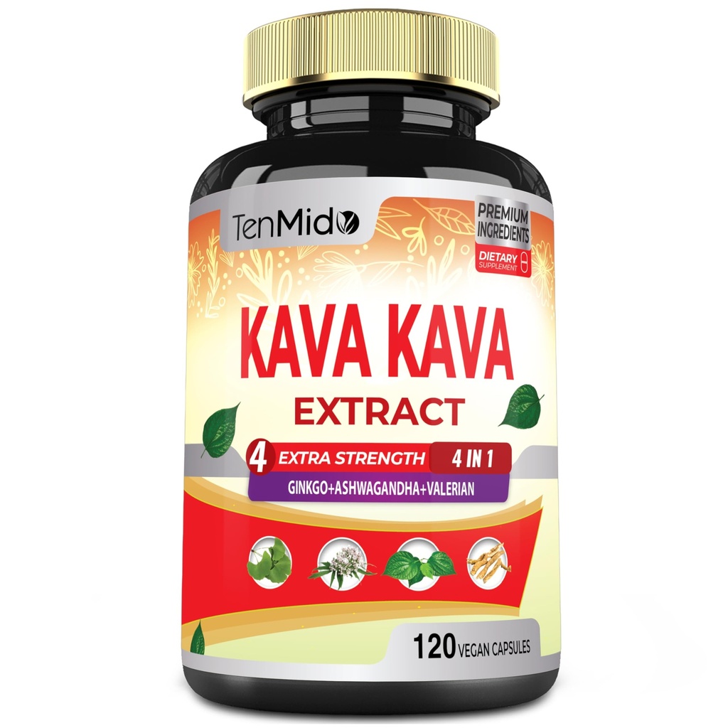 Kava Kava תוסף לחלץ קפסולות, 4 חודשים אספקה עם גינקו, Ashwagandha, Valan-רגיעה תמיכה תוספת של 120 קפסולות טבעוניות