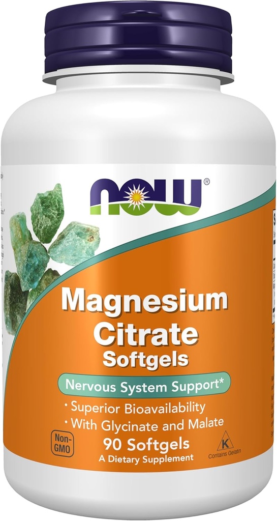 תוספי מזון עכשיו, Magnesium Citrate, עם Glycinate & Malate, מערכת Nervous תמיכה *, 90 Softgels