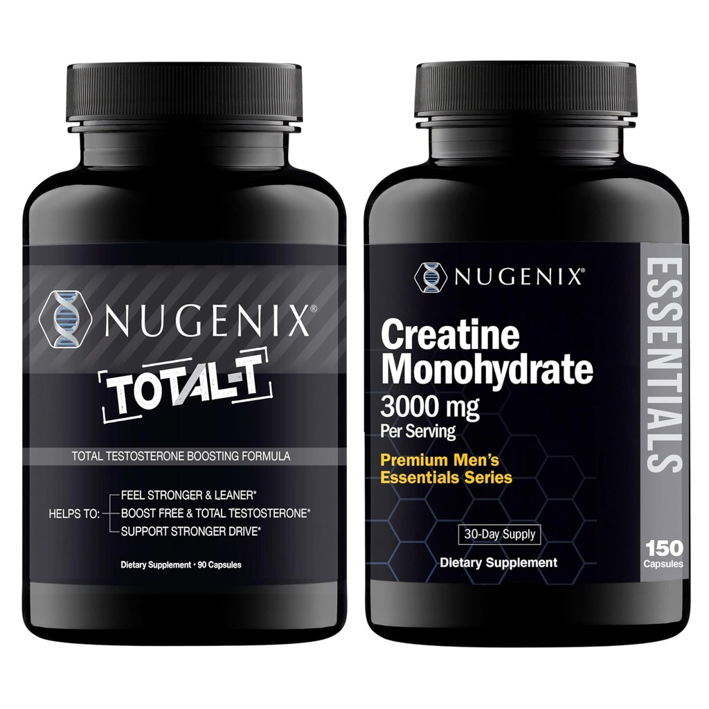 Nugenix Essentials Creatine Monohydrate ו- Total-T טסטוסטרון Booster לגברים