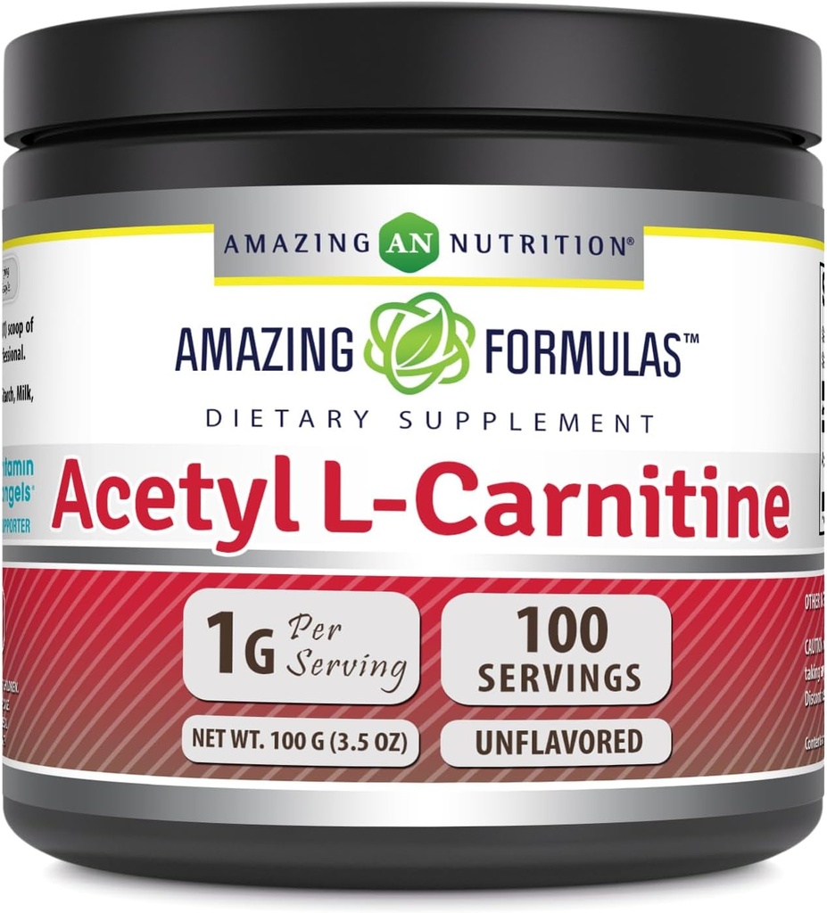 פורמולה מדהימה Acetyl L-Carnitine 100 גרמים (3.5 עוץ) תוספי אבקה | 100 משרתים | Non-GMO | Gluten Free | Made in USA