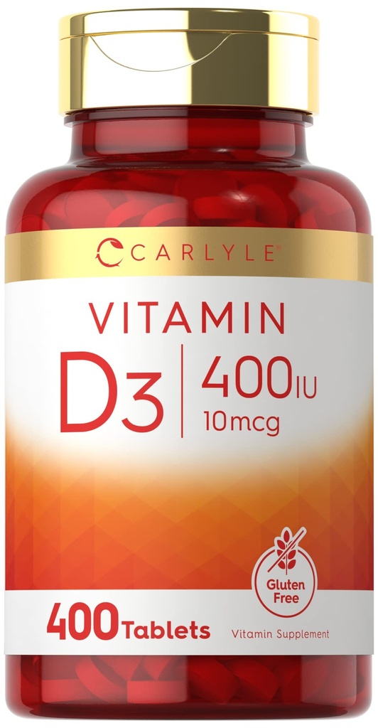 Carlyle ויטמין D3 400iu (10mcg) | 400 טבליות | גודל ערך | Vegetarian, non-GMO ו- Gluten Free Formula | ויטמין D