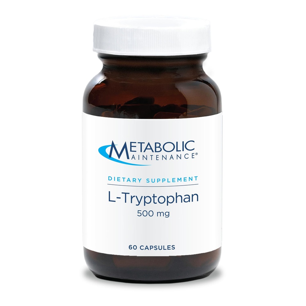 תחזוקה מטאבולית L-Tryptophan - 500 מ"ג Amino Acid ב "הצורה החופשית" עבור Absorption + ויטמין B6 - Mood + Appetite, טבעוני + No Fillers (60 קפסולות)