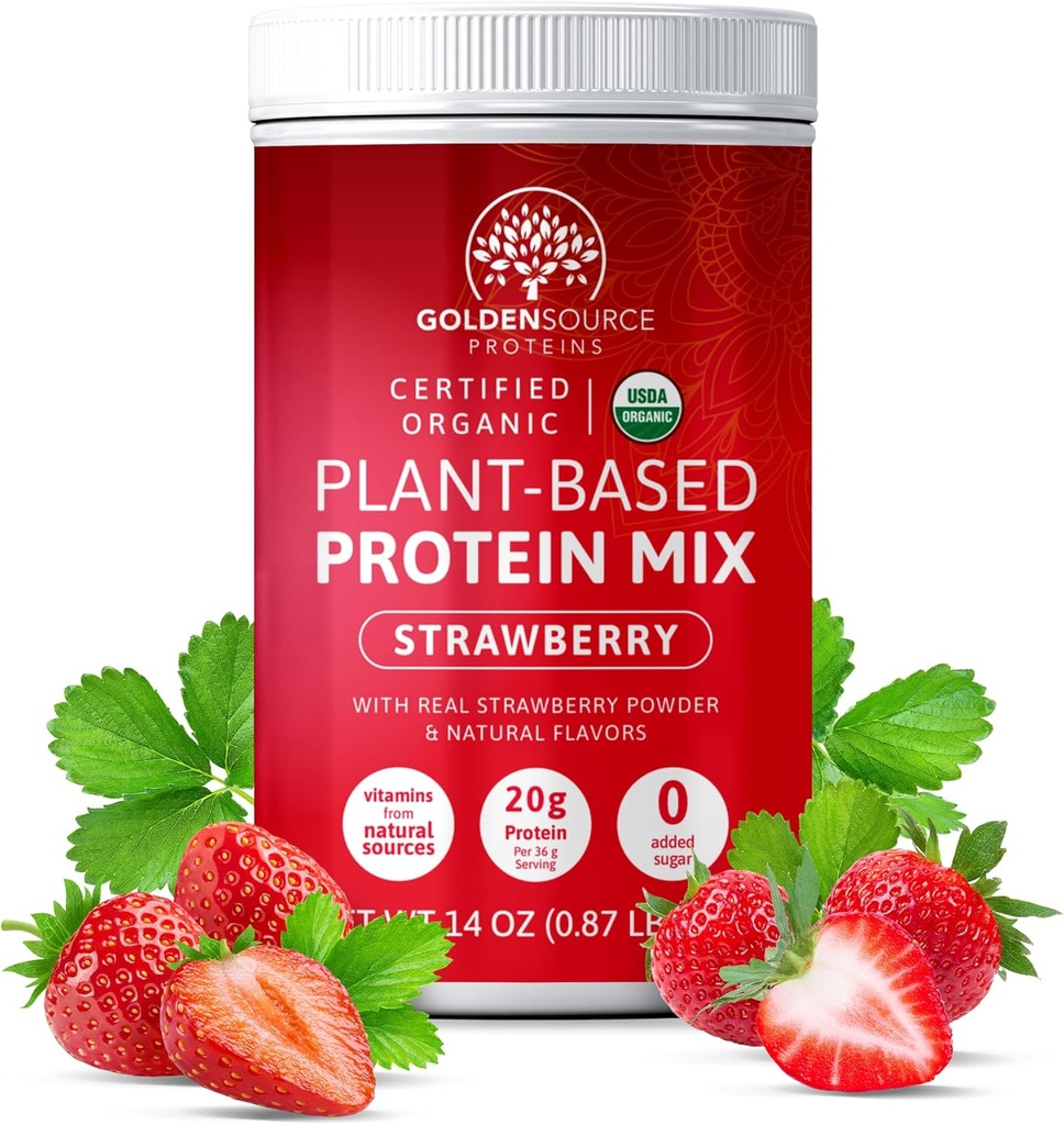 Strawberry - צמחייה מבוססת חלבון אבקת חלבון, חלבון ערבוב, אבקת חלבון עם ויטמינים ומינרלים, 20 גרם של חלבון, ופרופיל מלא Amino Acid, אבקת חלבון טבעוני