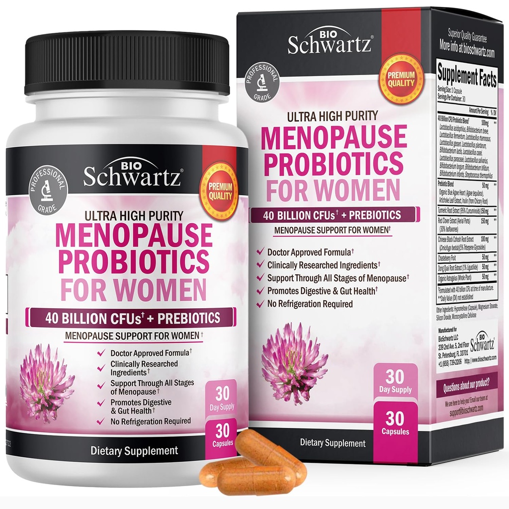 תוספי Menopause עבור נשים - 40 מיליארד CFU Menopause Probiotics עבור נשים - תמיכה בלילה פלאשס חם מזיעים Mood Swings ו Balance - non-GMO, 30 קל-Swallow קפסולות, 30 משרתים