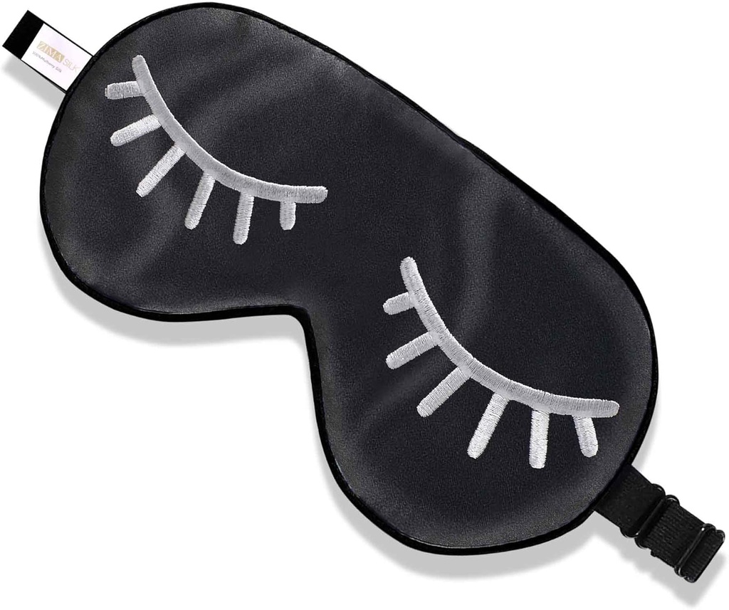 ZIMASILK 100% Natural Silk Sleepfold, Adjustable Super-Smooth Soft Eye Mask for Sleep with Bag(Eyelashes)