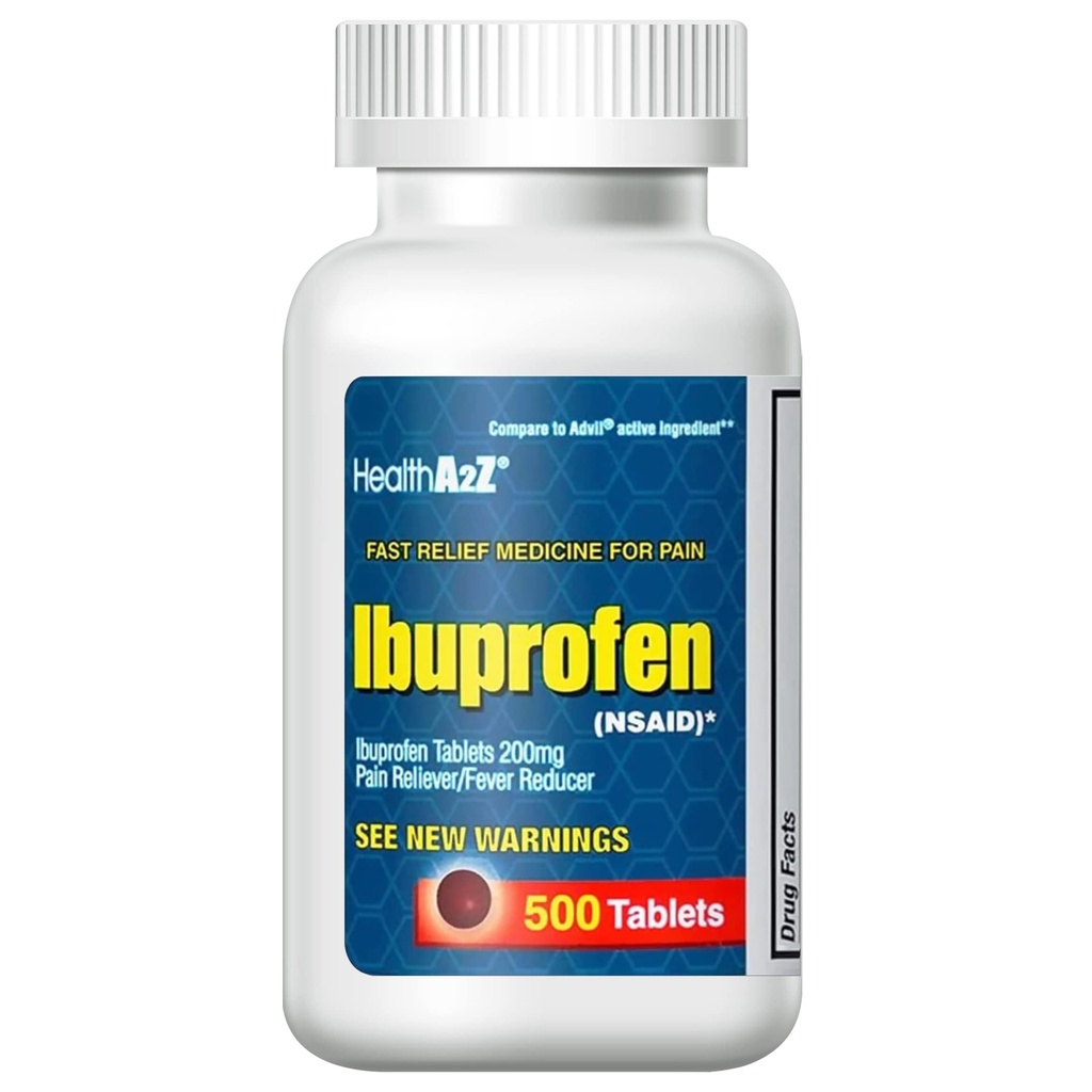 בריאותA2Z® Ibuprofen 200 מ"ג | 500 Counts | Pain Relief | Body Aches